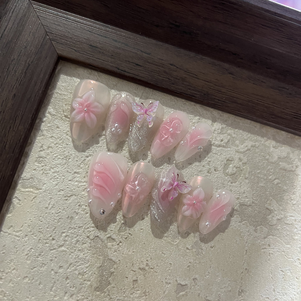 LA TRAVIATA-3D FLOWER TEN PIECES OF HANDCRAFTED PRESS ON NAIL