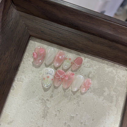 TULIP-3D FLOWER TEN PIECES OF HANDCRAFTED PRESS ON NAIL