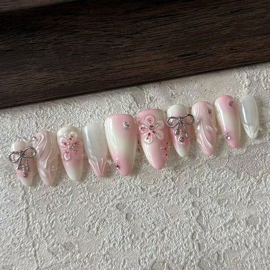 3D FLOWER-TEN PIECES OF HANDCRAFTED PRESS ON NAIL