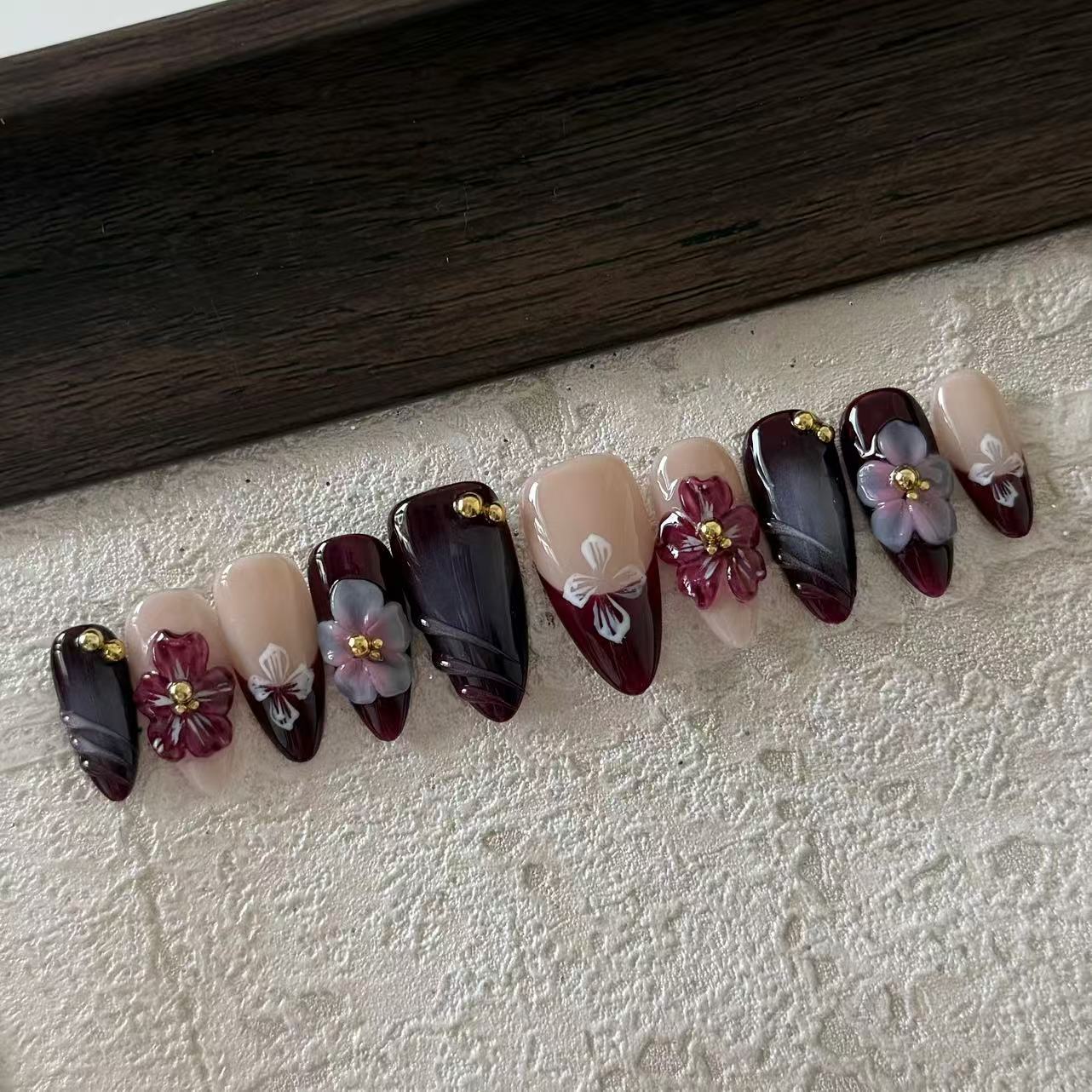 3D FLOWER-TEN PIECES OF HANDCRAFTED PRESS ON NAIL