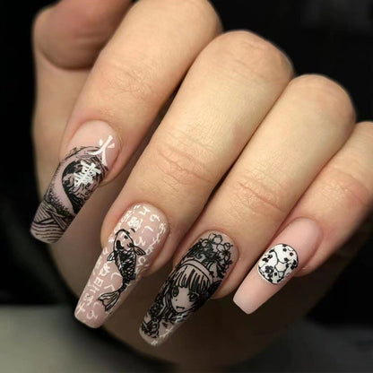 24PCS LONG COFFIN PRESS ON NAILS