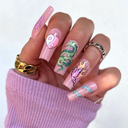 24PCS LONG COFFIN PRESS ON NAILS