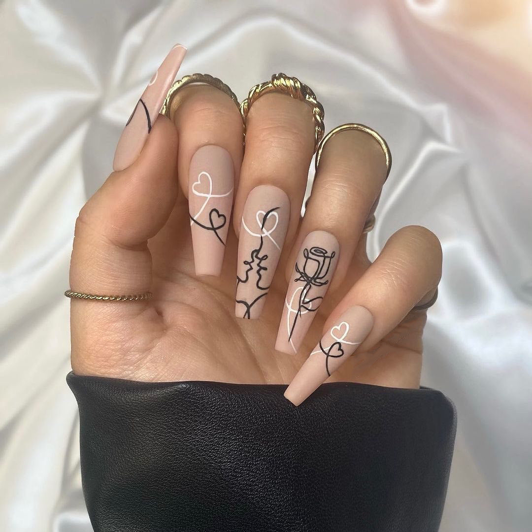 24PCS LONG COFFIN PRESS ON NAILS