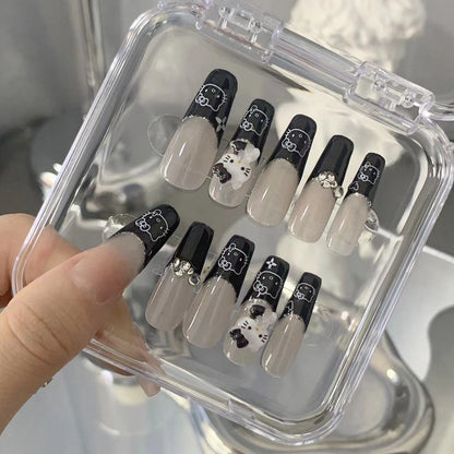 BLACK KITTY-TEN PIECES OF HANDCRAFTED PRESS ON NAIL