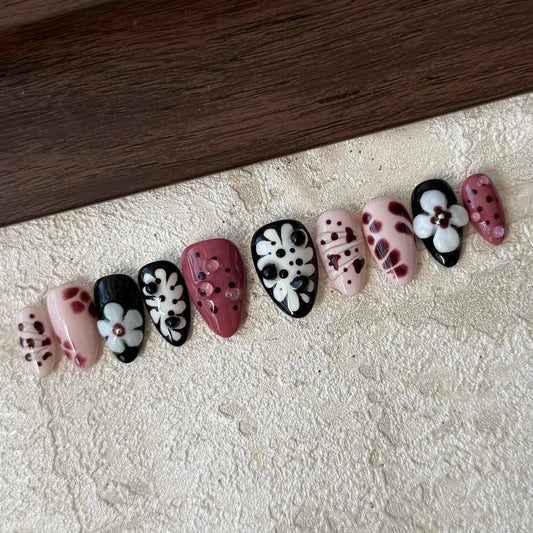3D FLOWER-TEN PIECES OF HANDCRAFTED PRESS ON NAIL