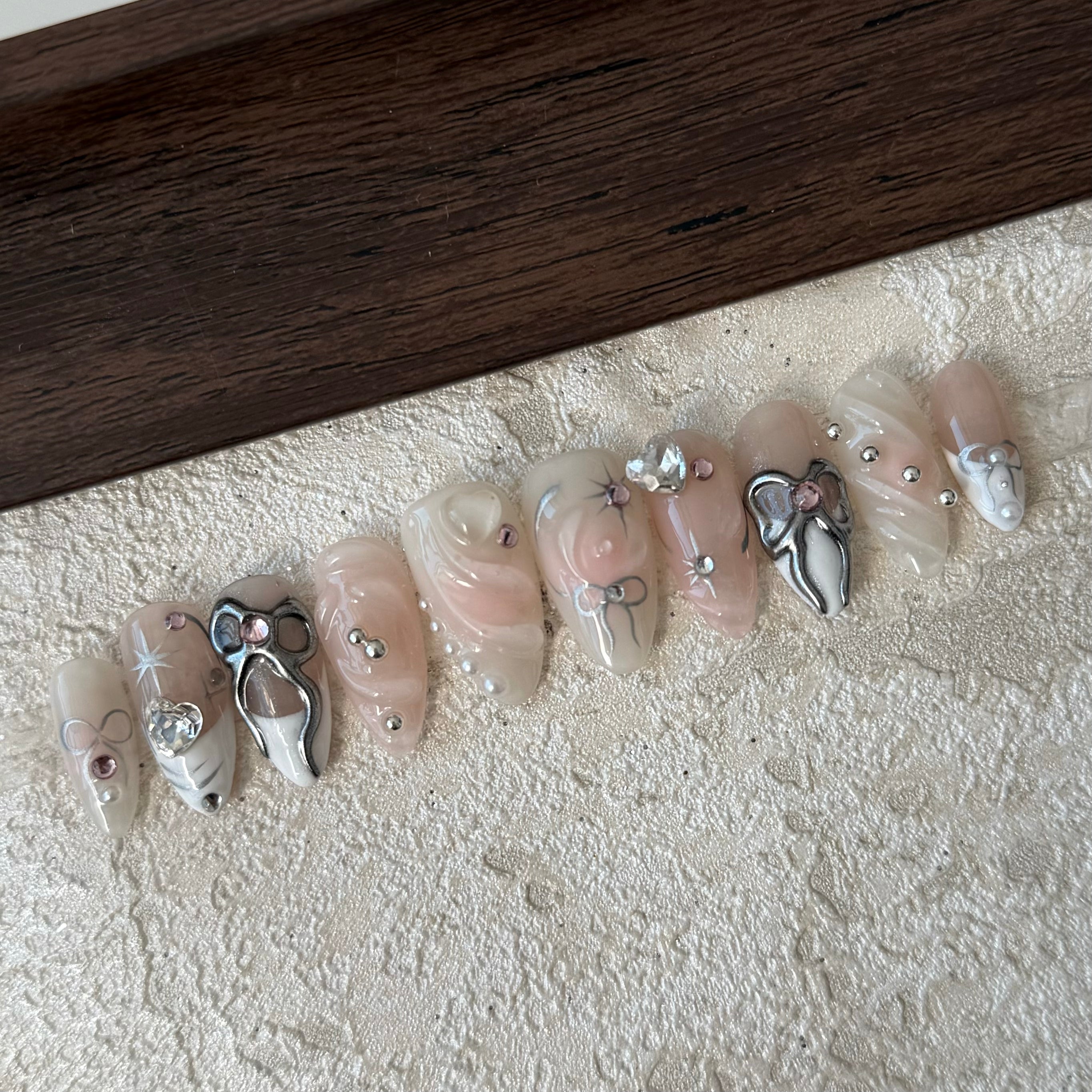 3D ALMOND-TEN PIECES OF HANDCRAFTED PRESS ON NAIL