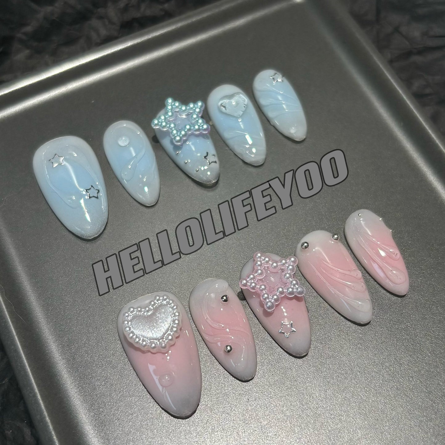 ICE CREAM-TEN PIECES OF HANDCRAFTED PRESS ON NAIL