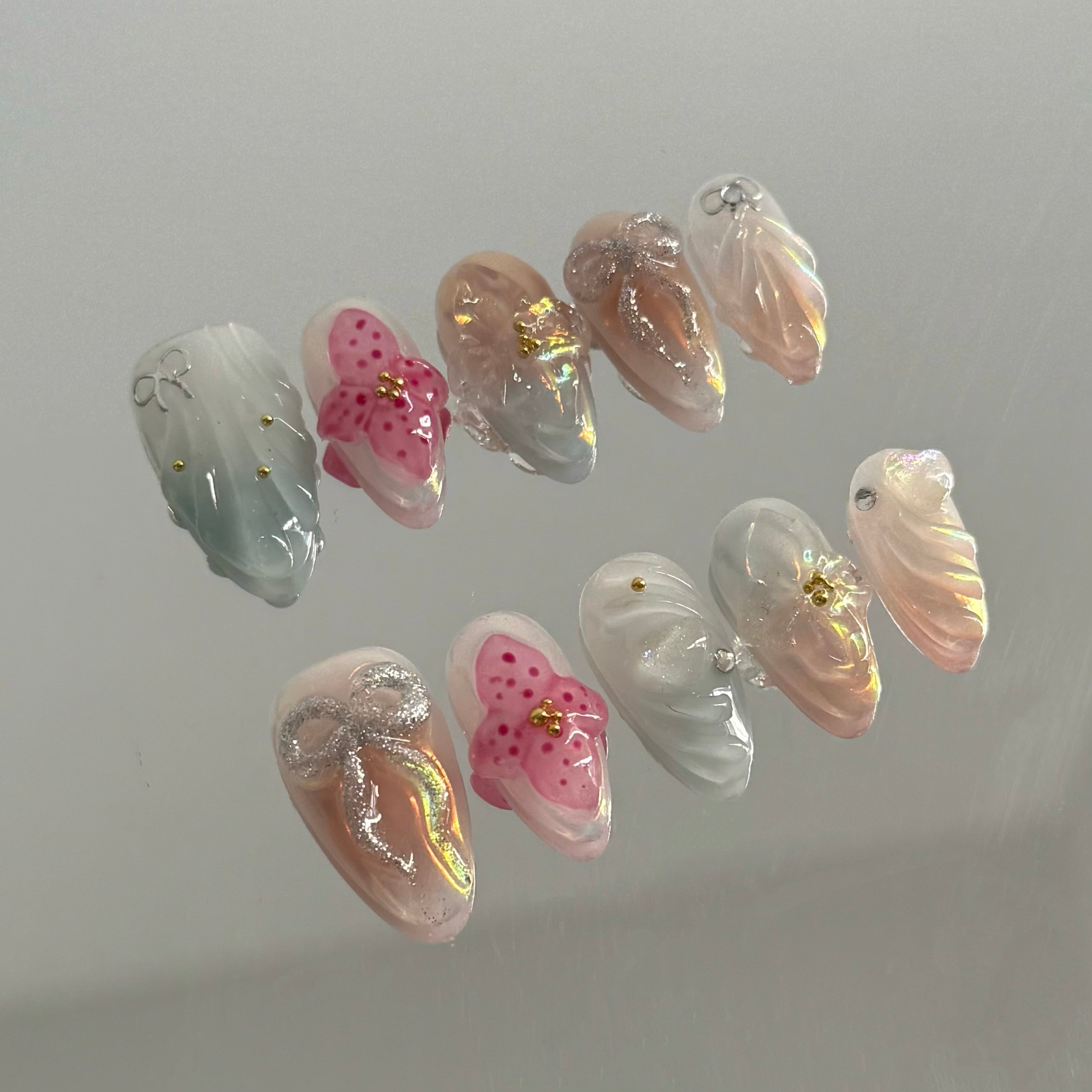 FLASH-3D FLOWER TEN PIECES OF HANDCRAFTED PRESS ON NAIL