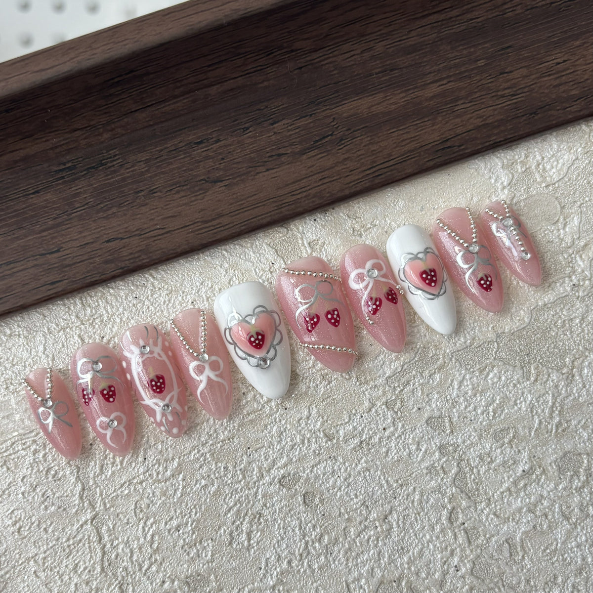 CUTE STRAWBERRY-TEN PIECES OF HANDCRAFTED PRESS ON NAIL