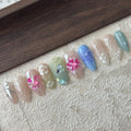 SPRING DAY-3D FLOWER TEN PIECES OF HANDCRAFTED PRESS ON NAIL