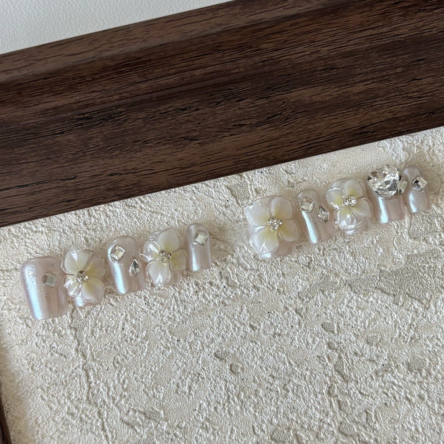 ICE CRYSTAL FLOWER-TEN PIECES OF HANDCRAFTED PRESS ON NAIL