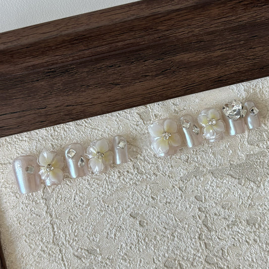 ICE CRYSTAL FLOWER-TEN PIECES OF HANDCRAFTED PRESS ON NAIL