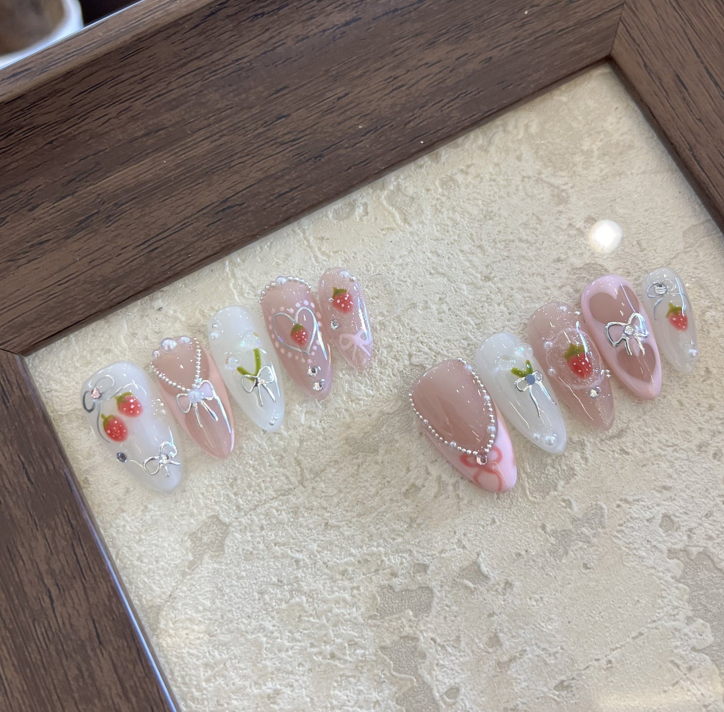 3D ALMOND-TEN PIECES OF HANDCRAFTED PRESS ON NAIL