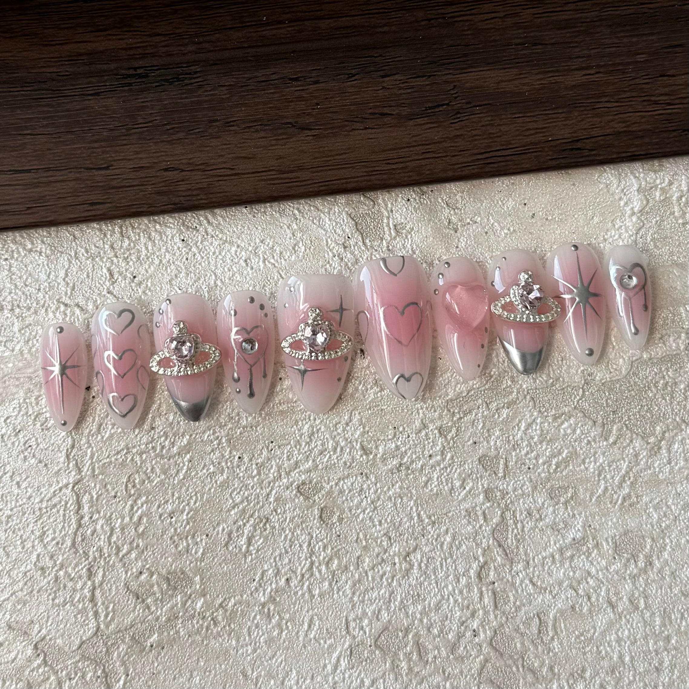 3D ALMOND-TEN PIECES OF HANDCRAFTED PRESS ON NAIL