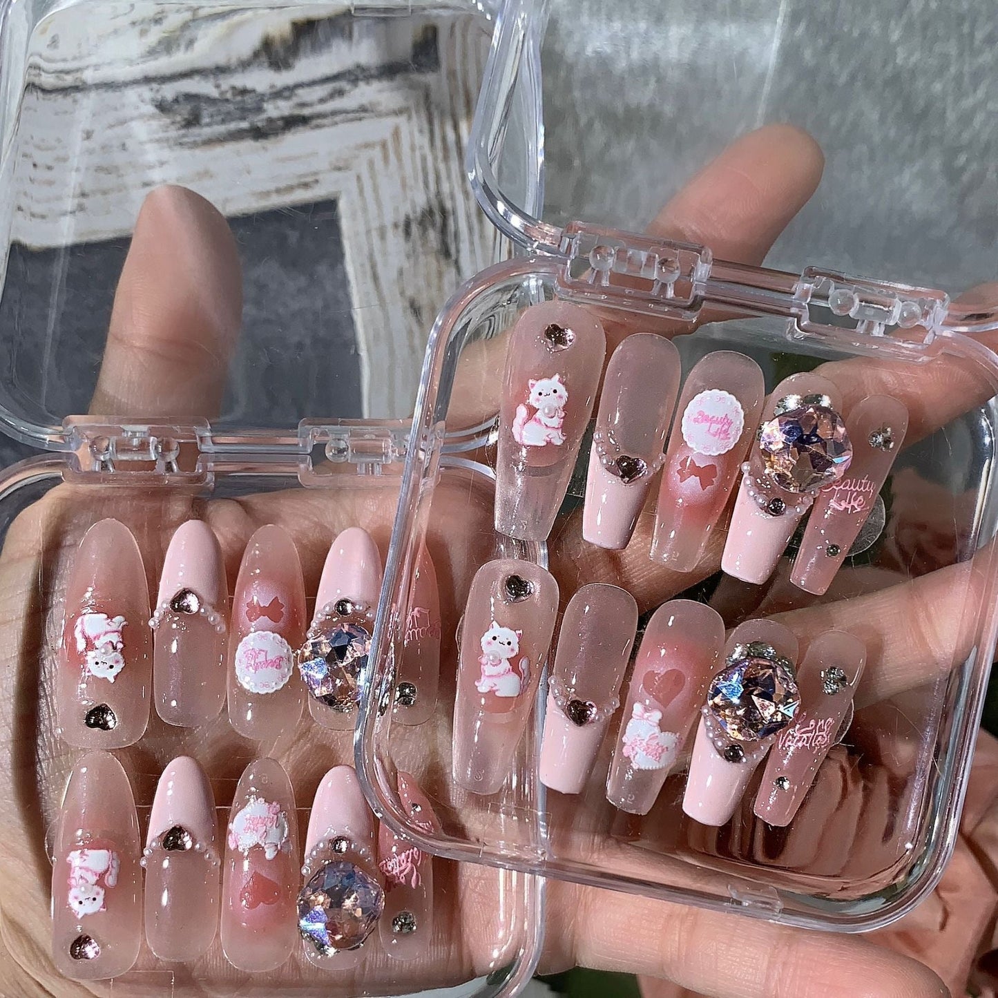CAT CAT-TEN PIECES OF HANDCRAFTED PRESS ON NAIL