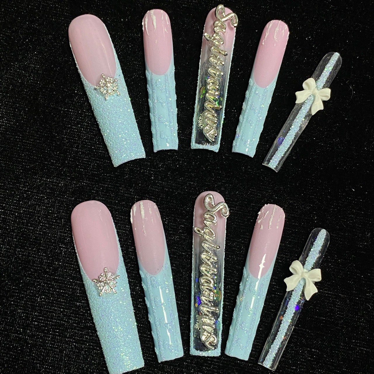 BLUE-TEN PIECES OF HANDCRAFTED EXTRA LONG PRESS ON NAIL