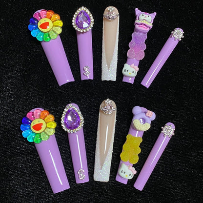 SUNFLOWER-TEN PIECES OF HANDCRAFTED EXTRA LONG PRESS ON NAIL