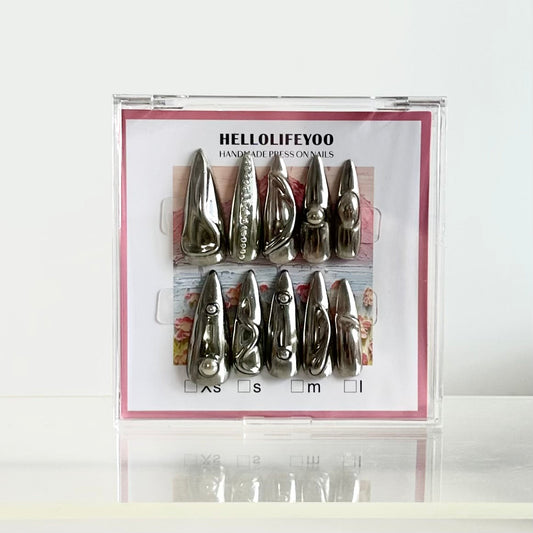 LIQUID METAL - TEN PIECES OF HANDCRAFTED PRESS ON NAIL