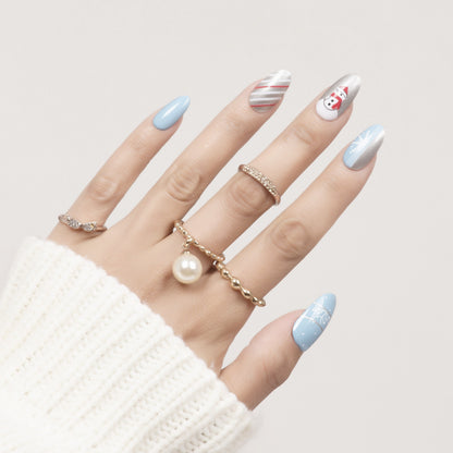 SNOWMAN GREY-CHRISTMAS PRESSON NAILS - 28 PCS