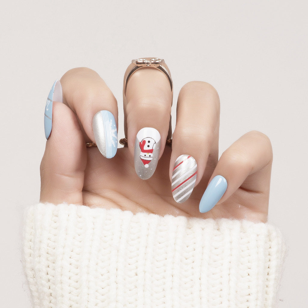 SNOWMAN GREY-CHRISTMAS PRESSON NAILS - 28 PCS