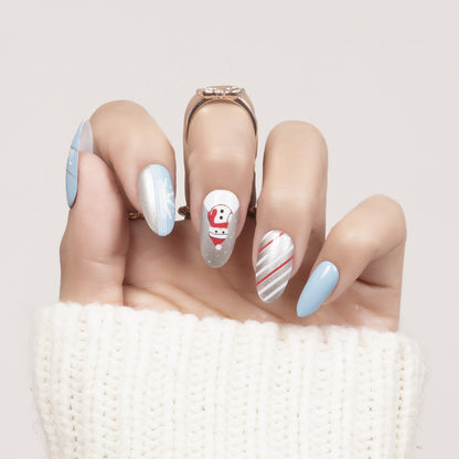 SNOWMAN GREY-CHRISTMAS PRESSON NAILS - 28 PCS