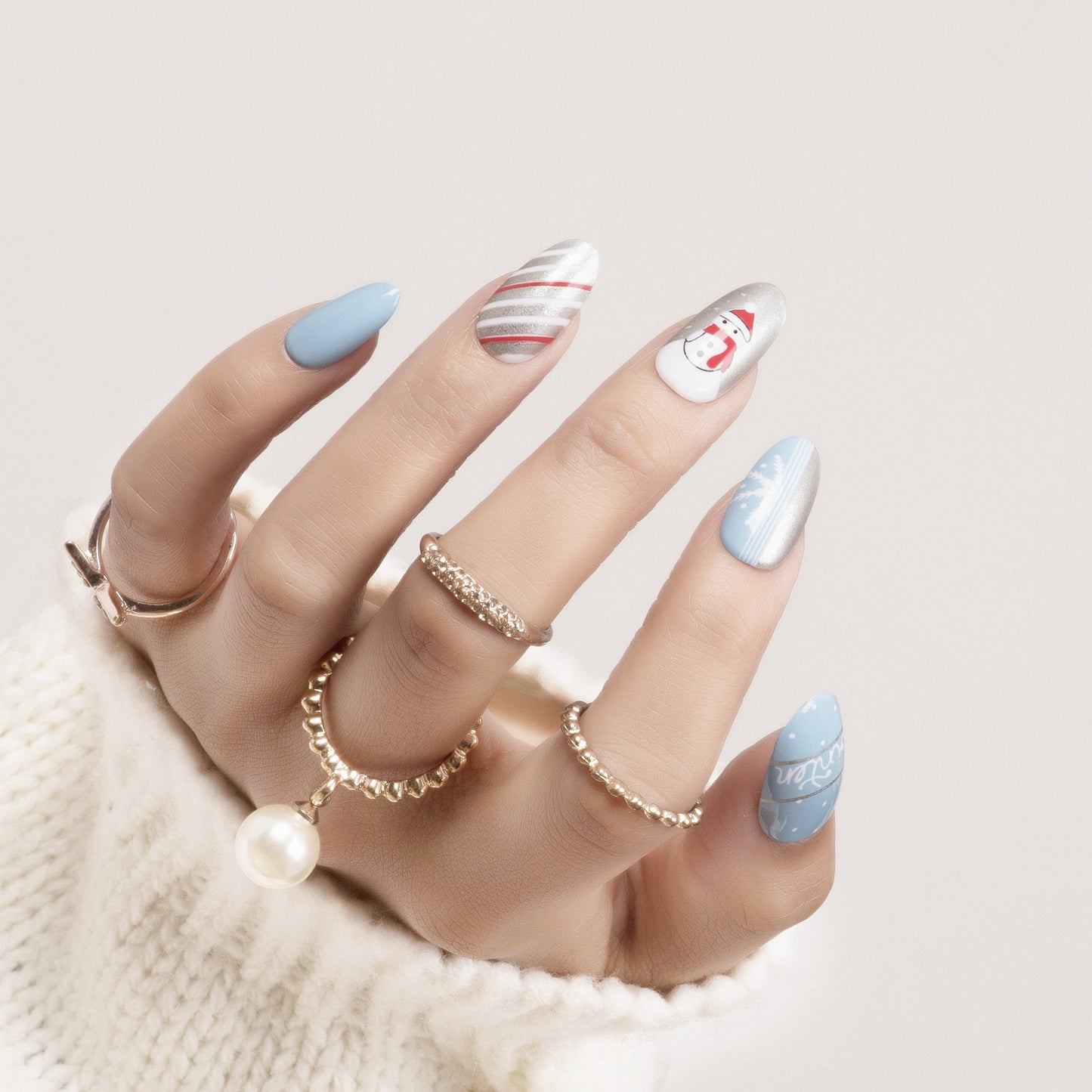 SNOWMAN GREY-CHRISTMAS PRESSON NAILS - 28 PCS