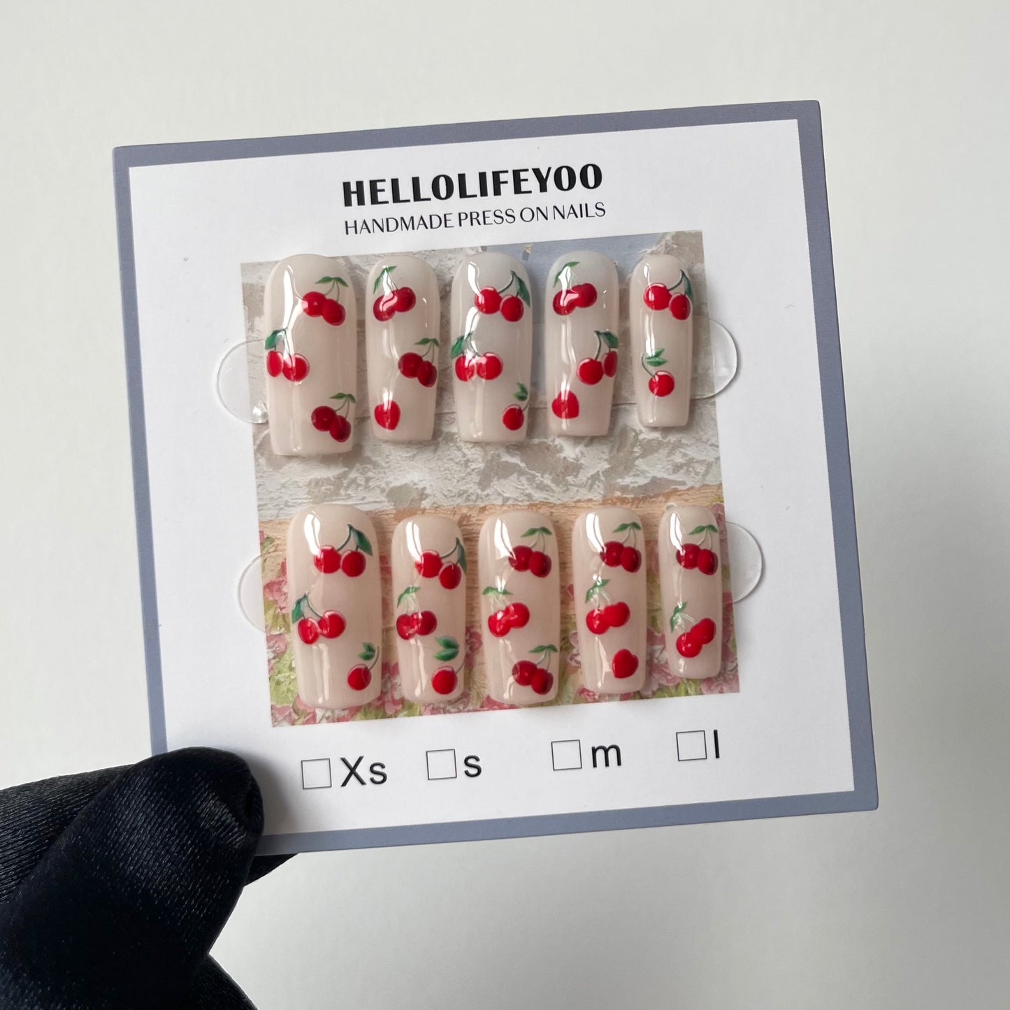 CHERRY- TEN PIECES OF HANDCRAFTED PRESS ON NAIL