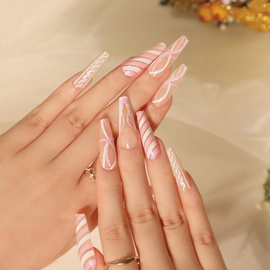 24PCS LONG COFFIN CHRISTMAS NAILS