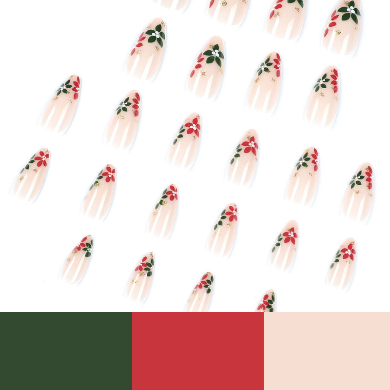 24PCS MEDIUM ALMONDS CHRISTMAS NAILS