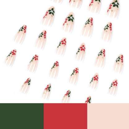 24PCS MEDIUM ALMONDS CHRISTMAS NAILS