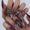 24PCS STILETTO DARK CROSS PRESS ON NAILS