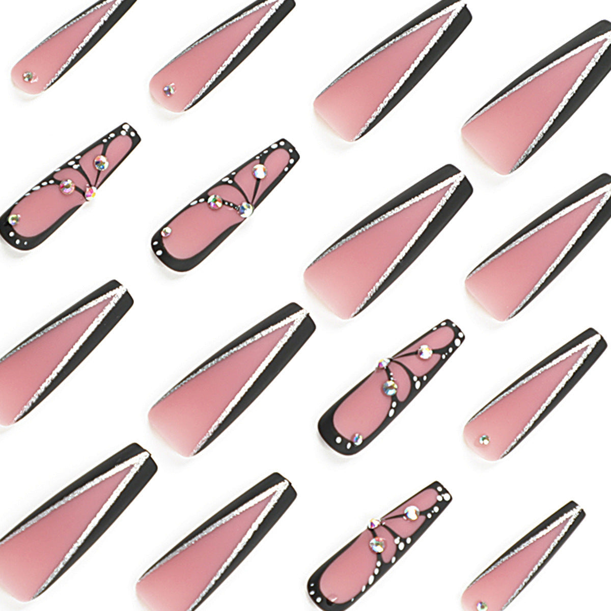 24 PCS LONG COFFIN BUTTERFLY PRESS ON NAILS