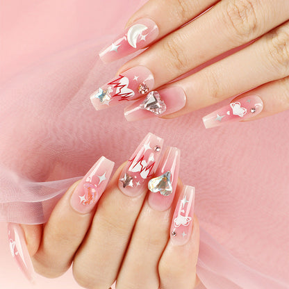 24PCS MEDIUM ALMONDS VALENTINE'S DAY NAILS
