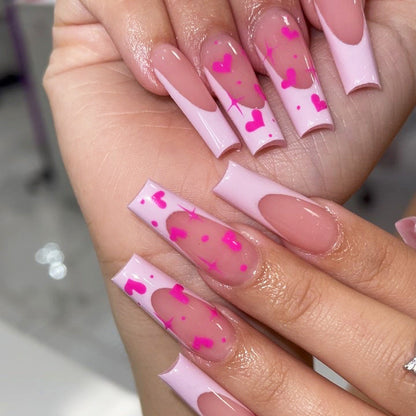 24PCS MEDIUM ALMONDS VALENTINE'S DAY NAILS