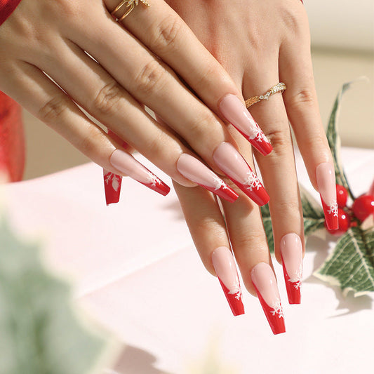 24PCS LONG COFFIN CHRISTMAS NAILS