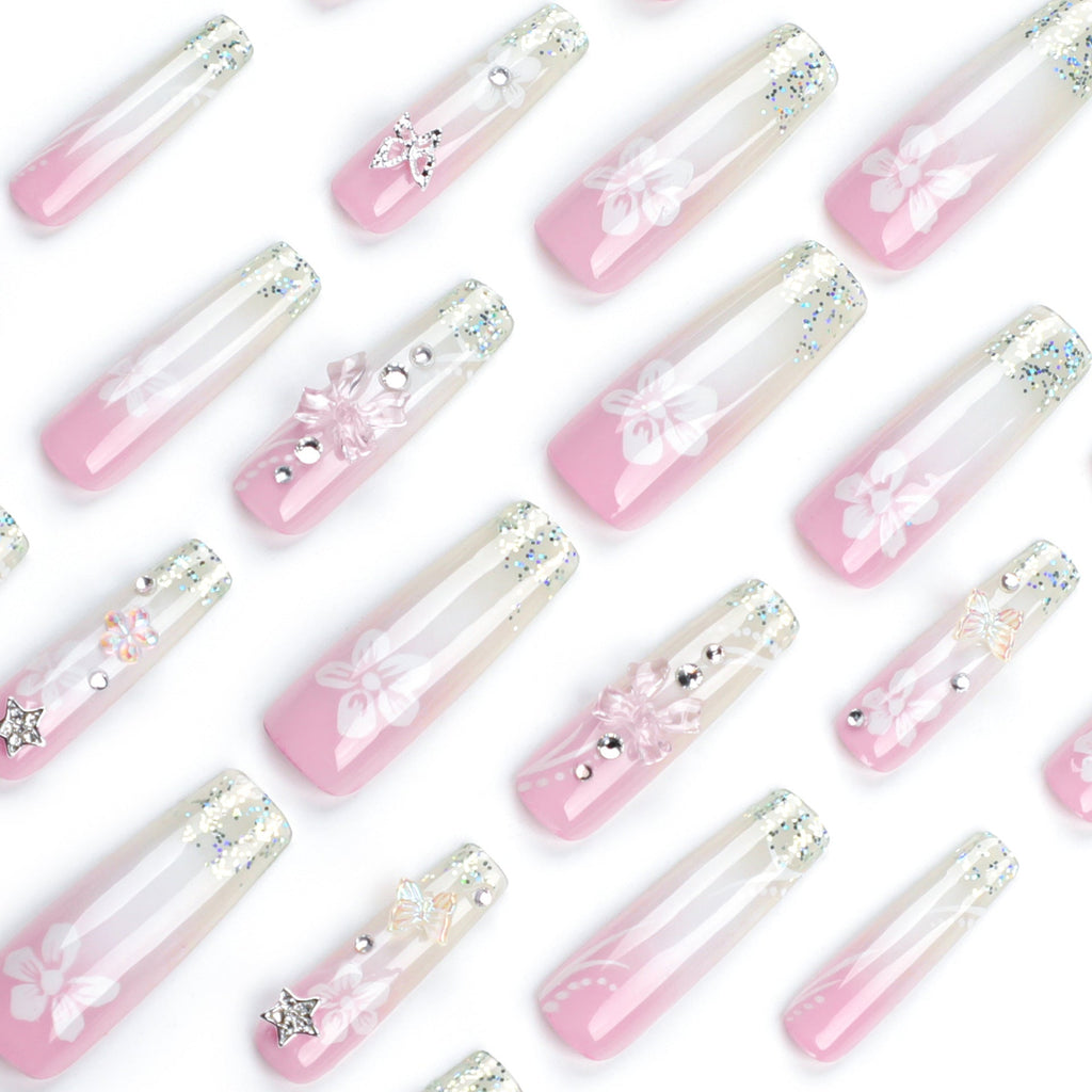 24PCS LONG COFFIN BUTTERFLY NAILS