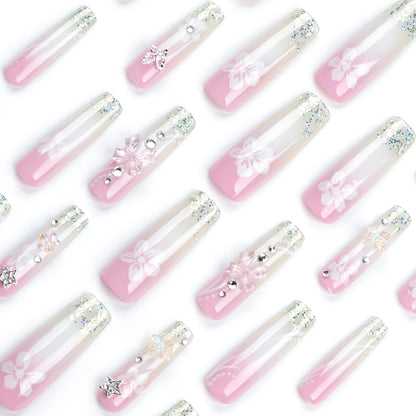 24PCS LONG COFFIN BUTTERFLY NAILS