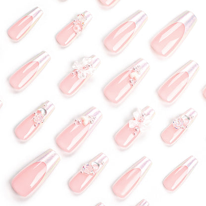 24 PCS LONG COFFIN CUTE BOW PRESS ON NAILS