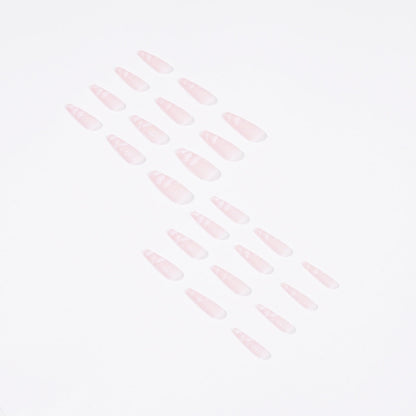 24 PCS LONG COFFIN PINK CLOUDS PRESS ON NAILS