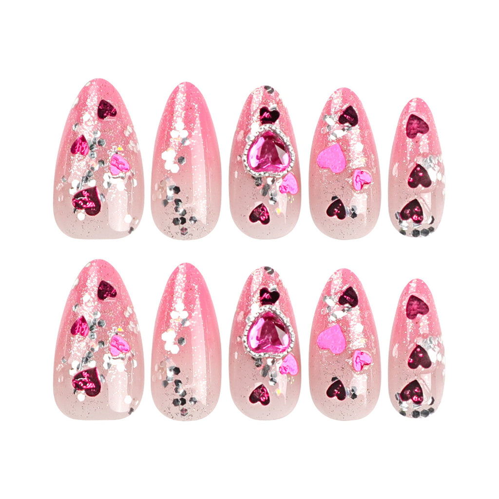 24PCS MEDIUM ALMONDS VALENTINE'S DAY PRESS ON NAILS