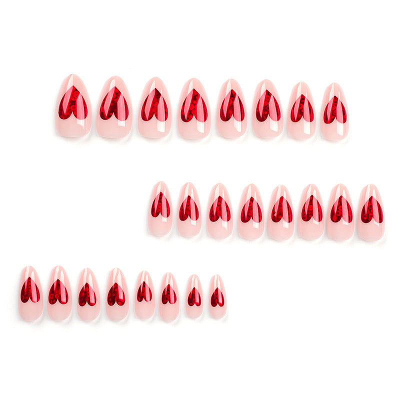 24PCS MEDIUM ALMONDS VALENTINE'S DAY NAILS