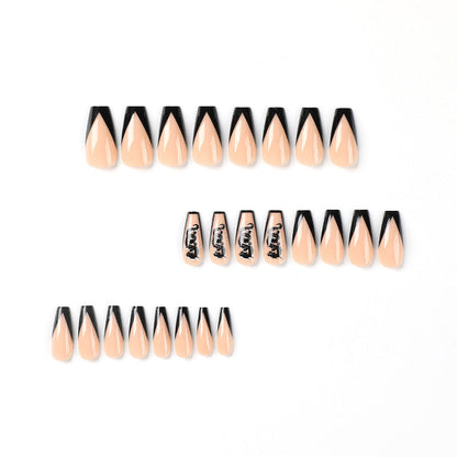 24 PCS MEDIUM COFFIN BLACK DRAGON PRESS ON NAILS