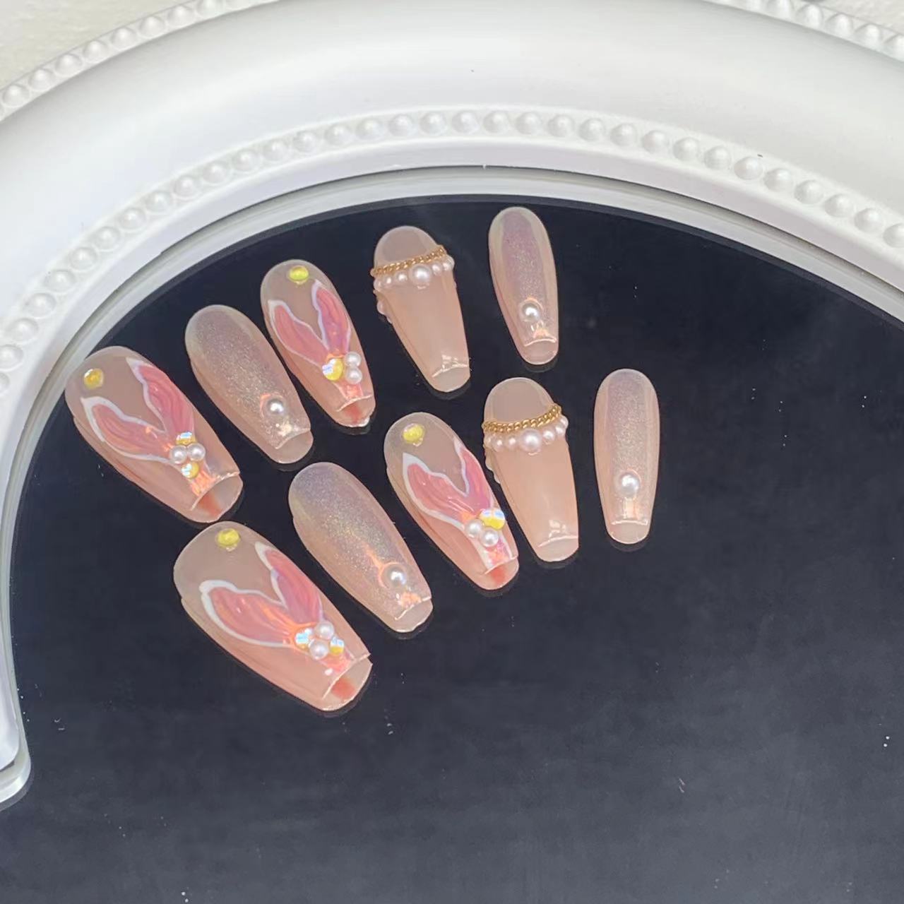 MERMAID-TEN PIECES OF HANDCRAFTED PRESS ON NAIL