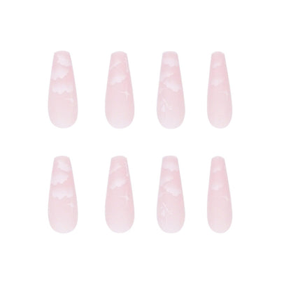24 PCS LONG COFFIN PINK CLOUDS PRESS ON NAILS