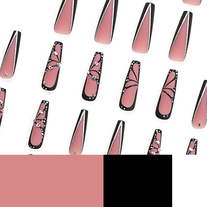 24 PCS LONG COFFIN BUTTERFLY PRESS ON NAILS