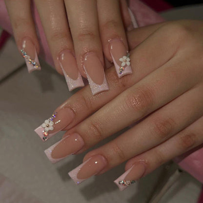 24 PCS MEDIUM SQUARE FLOWERS PRESS ON NAILS