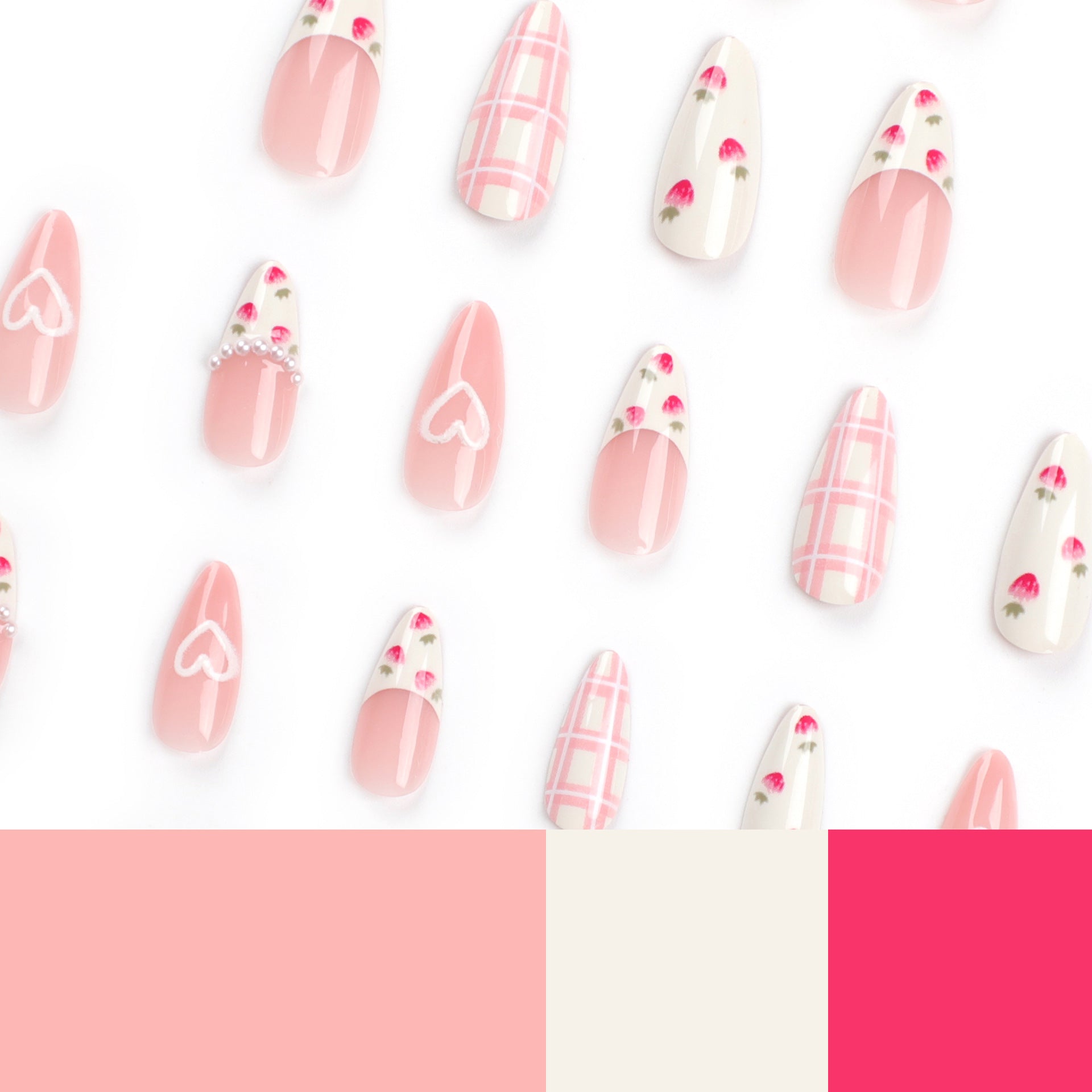 24PCS MEDIUM ALMONDS STRAWBERRY PRESS ON NAILS