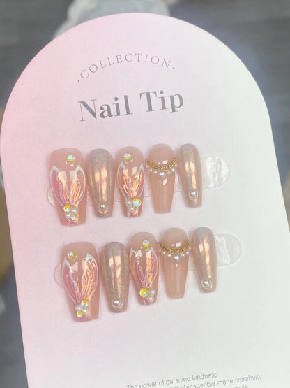 MERMAID-TEN PIECES OF HANDCRAFTED PRESS ON NAIL