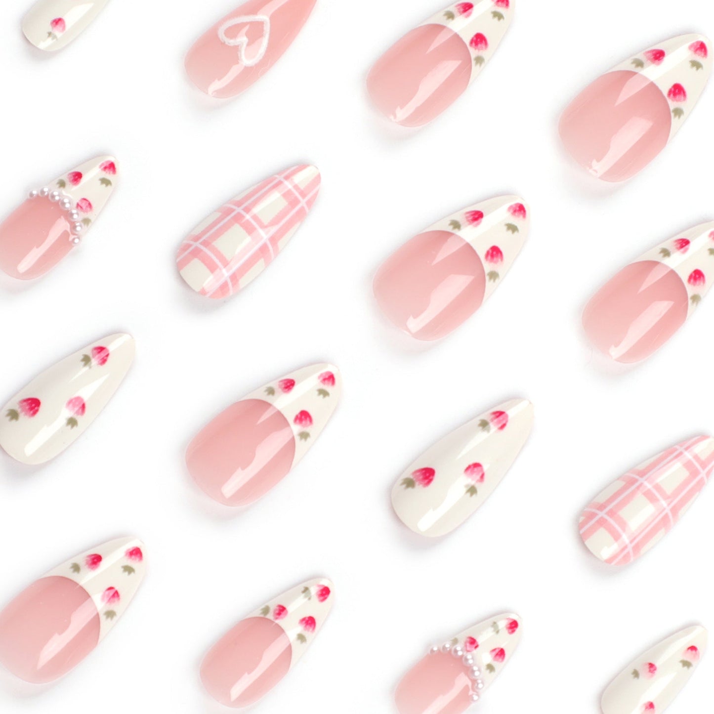 24PCS MEDIUM ALMONDS STRAWBERRY PRESS ON NAILS