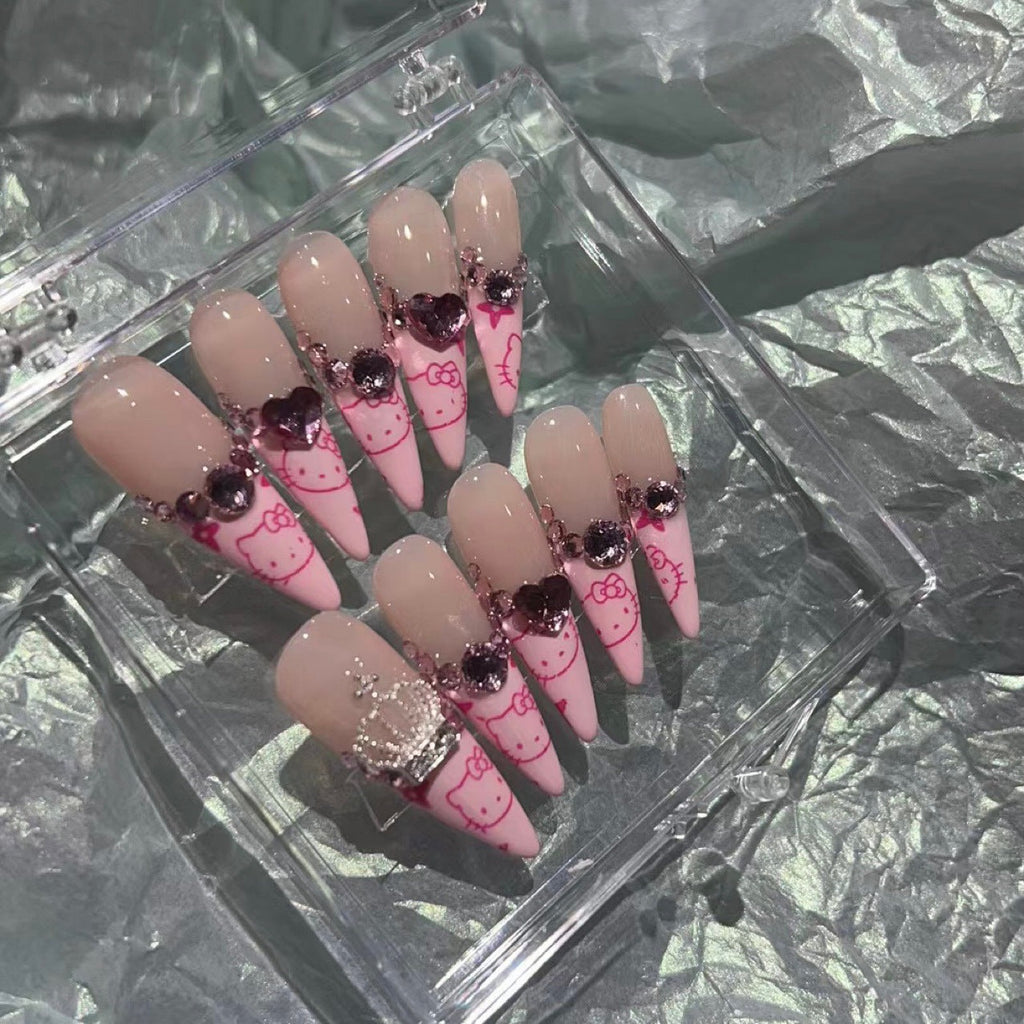 HELLO KITTY - TEN PIECES OF HANDCRAFTED PRESS ON NAIL
